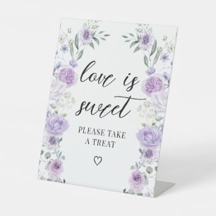 Purple Floral Love is Sweet Wedding Treat Sign