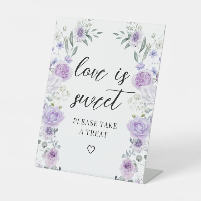 Purple Floral Love is Sweet Wedding Treat Sign (Front)