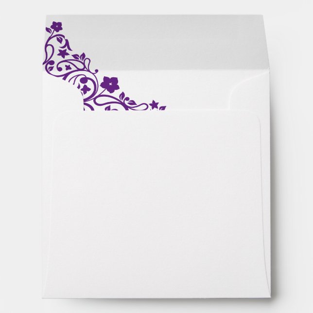 Purple Floral Lovebirds Square Wedding Envelope (Back (Bottom))