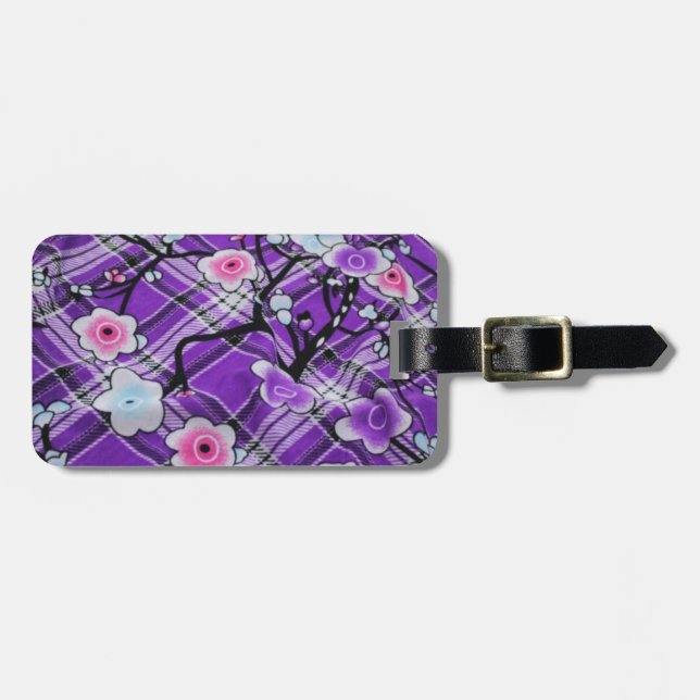 Purple Floral Luggage Tag (Front Horizontal)