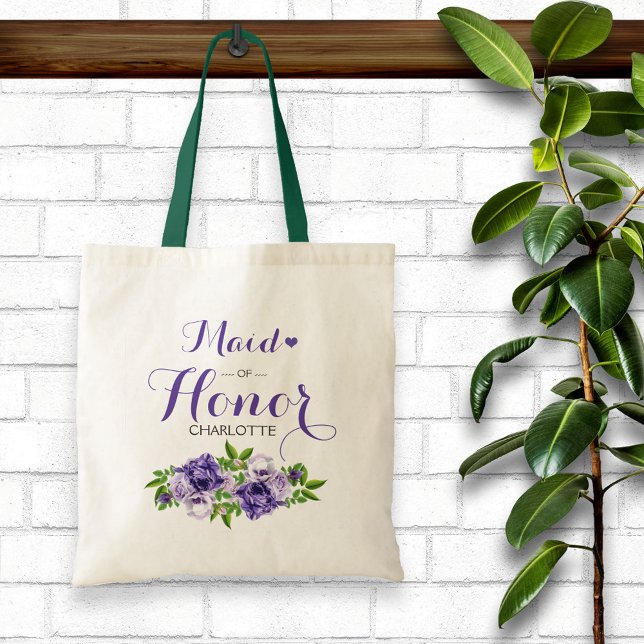 Purple Floral Maid of Honour Tote Bag (Creator Uploaded)