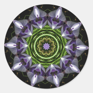Purple Floral Mandala Kaleidoscope Art Classic Round Sticker