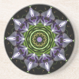 Purple Floral Mandala Kaleidoscope Art Coaster