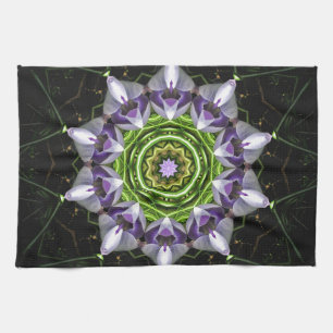 Purple Floral Mandala Kaleidoscope Art Tea Towel