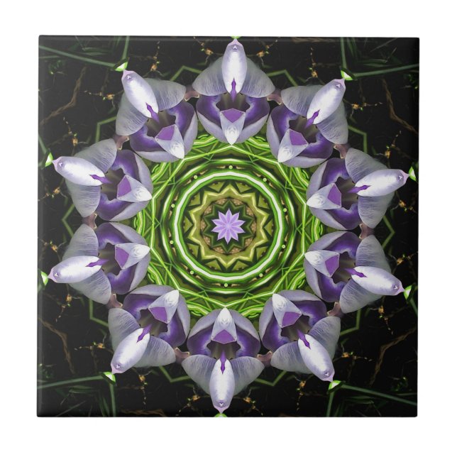 Purple Floral Mandala Kaleidoscope Art Tile (Front)