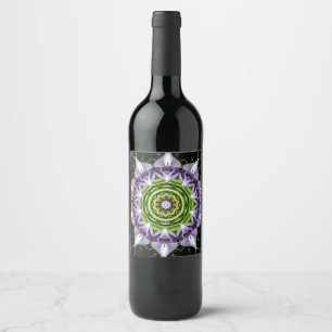 Purple Floral Mandala Kaleidoscope Art Wine Label