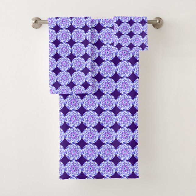 Purple Floral Mandala Pattern Bath Towels (Insitu)