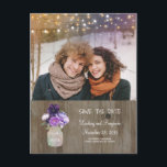 Purple Floral Mason Jar Rustic Photo Save the Date Announcement Postcard<br><div class="desc">Rustic purple flowers mason jar photo save the date postcards</div>