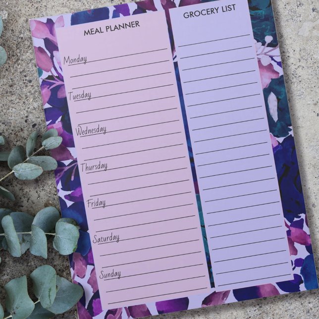 Purple Floral Meal Planner & Grocery List Notepad (Creator Uploaded)