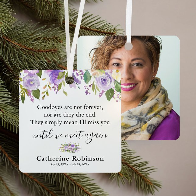 Purple Floral Memorial Photo Christmas Metal Tree Decoration (Creator Uploaded)