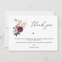 Purple Floral Memorial Service Thank You Cards