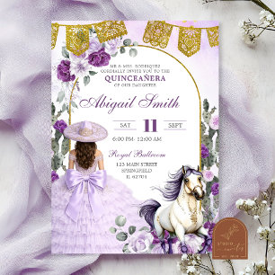 Purple Floral Mexican Charra Quinceanera Invitatio Invitation
