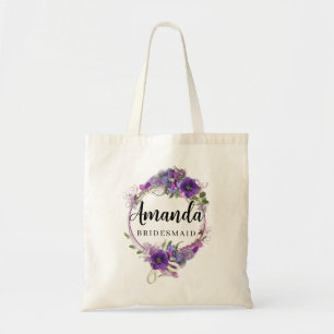 Purple Floral Minimal Bridesmaid Tote Bag