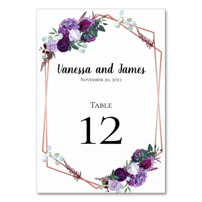 Purple Floral Modern Table Number (Front)