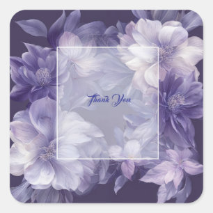 Purple Floral Monochrome Watercolor Square Frame Sticker