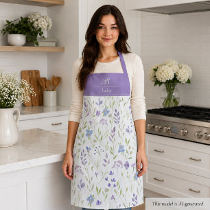 Purple Floral Monogram Apron