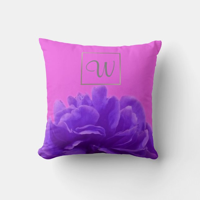 Purple Floral Monogram Initial Cushion (Front)
