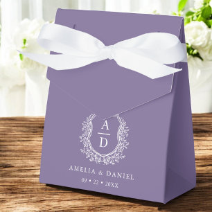 Purple Floral Monogram Wedding Crest Modern Favour Box