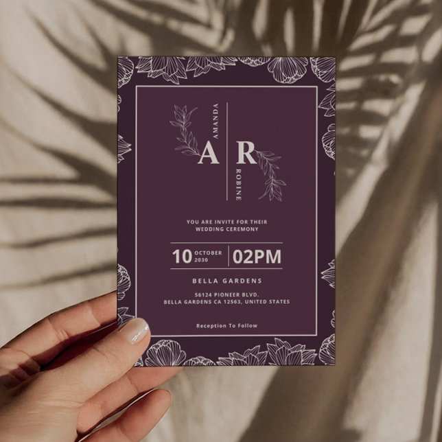 Purple Floral Monogram Wedding Invitation (Creator Uploaded)