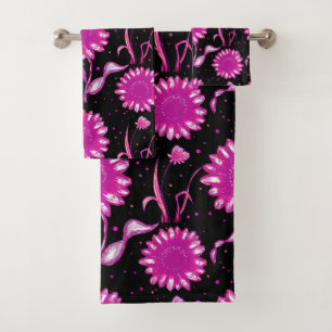 Purple Floral Motif Towel Set