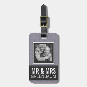 Purple Floral Mr and Mrs Personalised Photo Luggage Tag