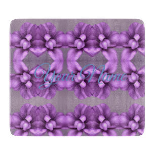 Purple Floral NAME Gift - Customisable Flower Cutting Board