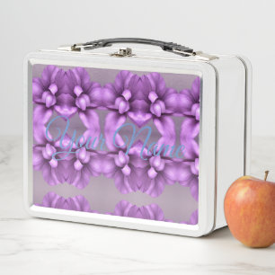 Purple Floral NAME Gift - Customisable Flower Metal Lunch Box