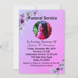 Purple Floral Nature Funeral Service Invitation 