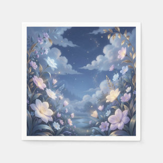 Purple Floral Night Sky Stars Fantasy Napkin