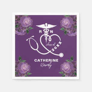 Purple Floral Nursing School Napkin