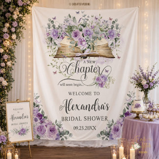 Purple Floral Opened Book Chapter Bridal Welcome Tapestry