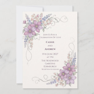 Purple Floral Ornate Wedding Invitation
