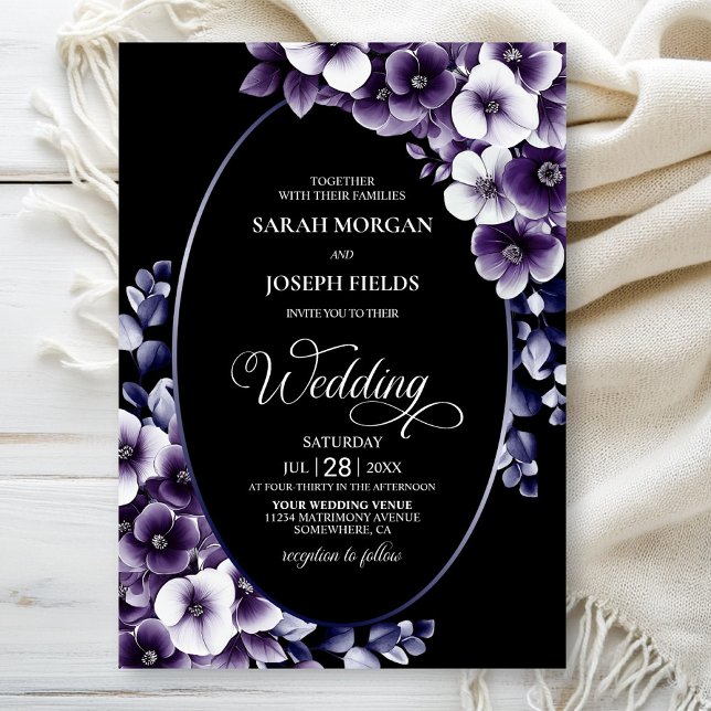 Purple Floral Oval Wedding Invitation (Creator Uploaded)