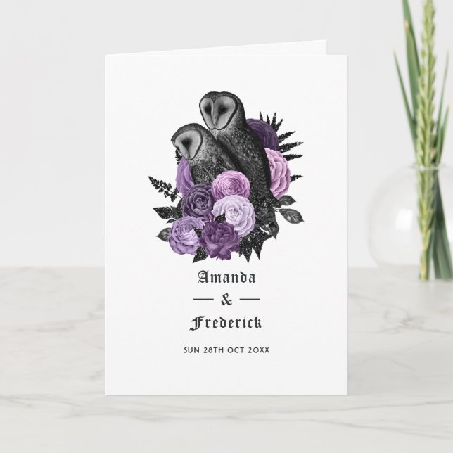 Purple Floral Owls Gothic Wedding Programme (Front)