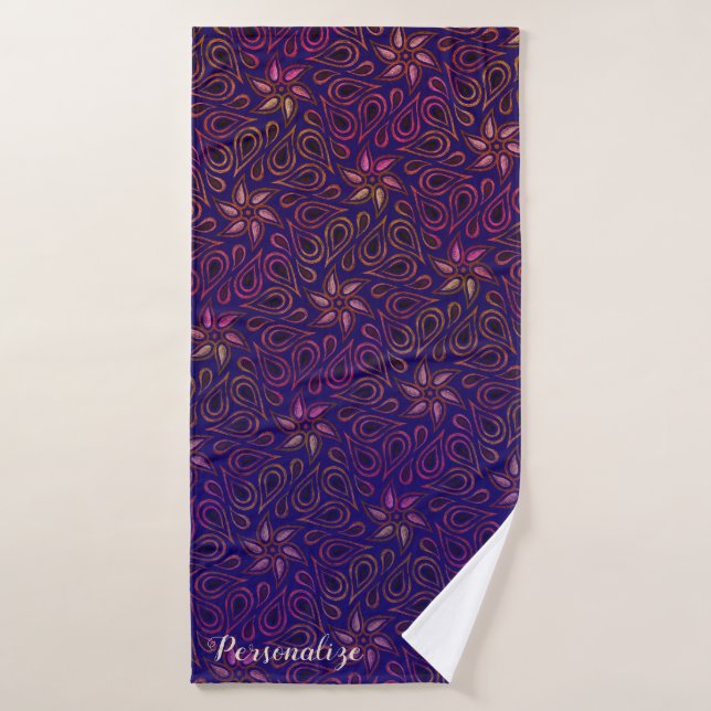 Purple Floral Paisley Flower Pattern Custom Bath Towel (Bath Towel)