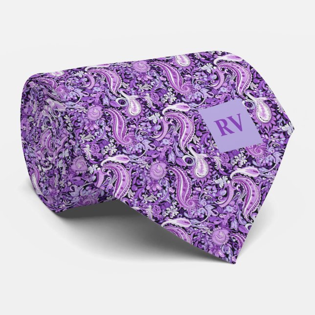 Purple Floral Paisley Tie (Rolled)
