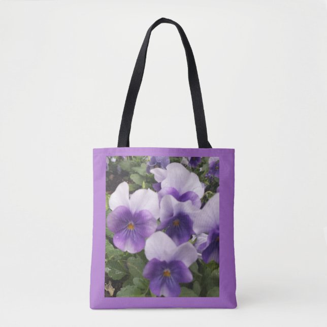 Purple Floral Pansies Flowers Tote Bag (Front)