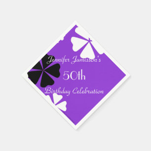 Purple Floral Paper Napkins, 50th Birthday Party Napkin