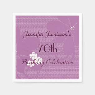 Purple Floral Paper Napkins, 70th Birthday Party Napkin