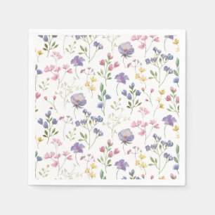Purple Floral Paper Napkins, Botanical Party Napkin