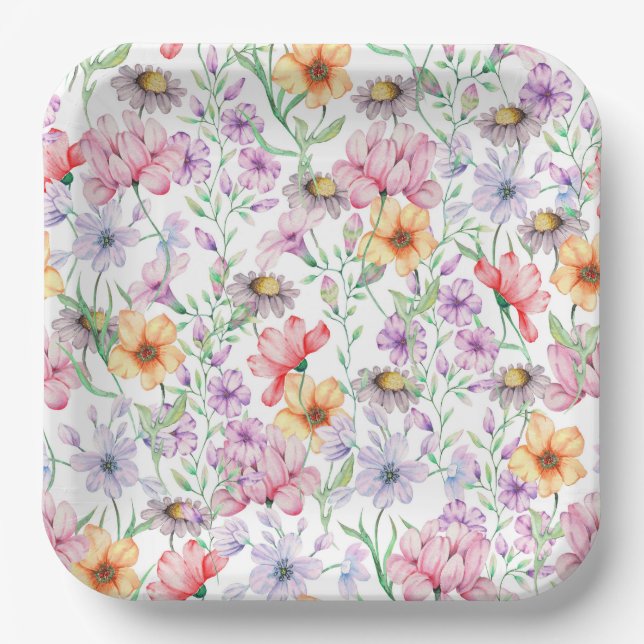 Purple Floral  Paper Plate (Front)