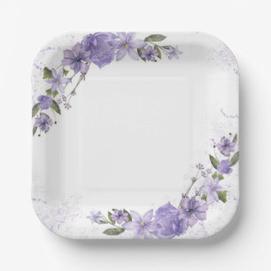 Purple Floral Paper Plate