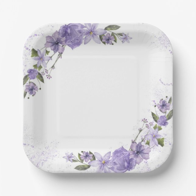 Purple Floral Paper Plate (Front)