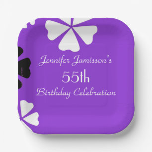 Purple Floral Paper Plates, 55th Birthday Party Paper Plate