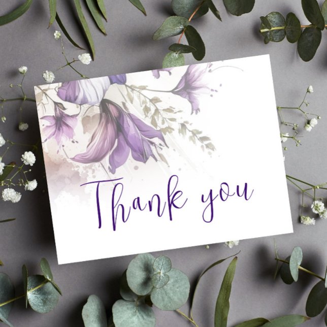 Purple Floral Pastel Chic Modern Wedding Thank You Postcard (Creator Uploaded)