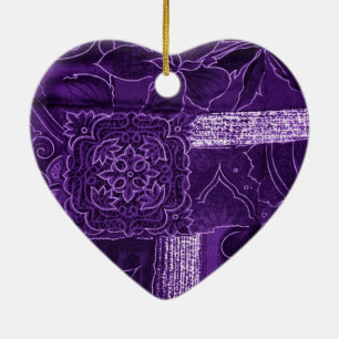 Purple Floral Patchwork Fabric Ceramic Tree Decoration