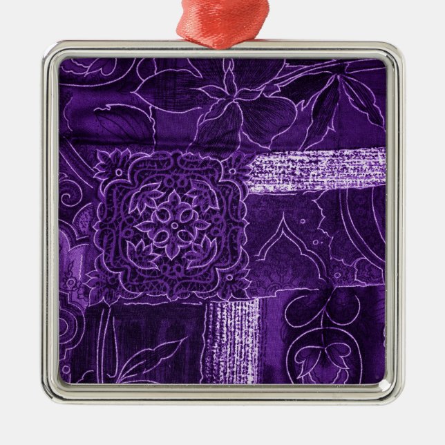 Purple Floral Patchwork Fabric Metal Tree Decoration (Front)