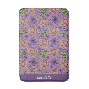 Purple floral pattern big blossom with name  bath mat
