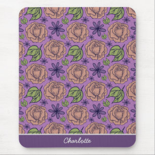 Purple floral pattern big blossom with name mouse pad