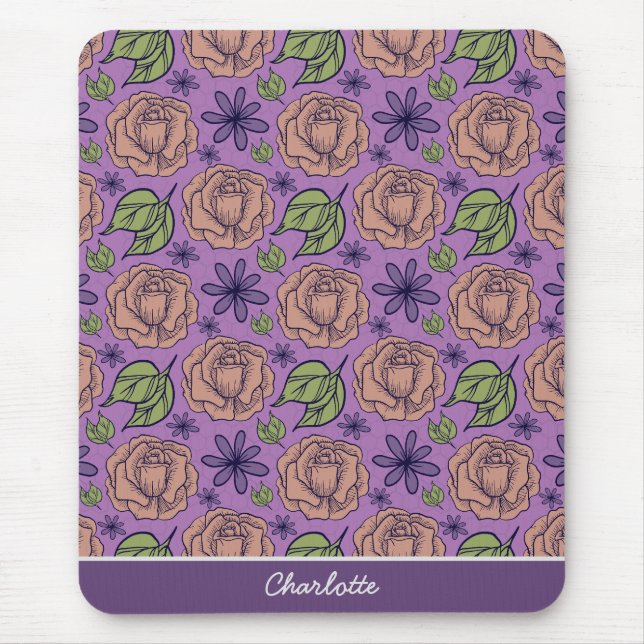 Purple floral pattern big blossom with name  mouse pad (Front)